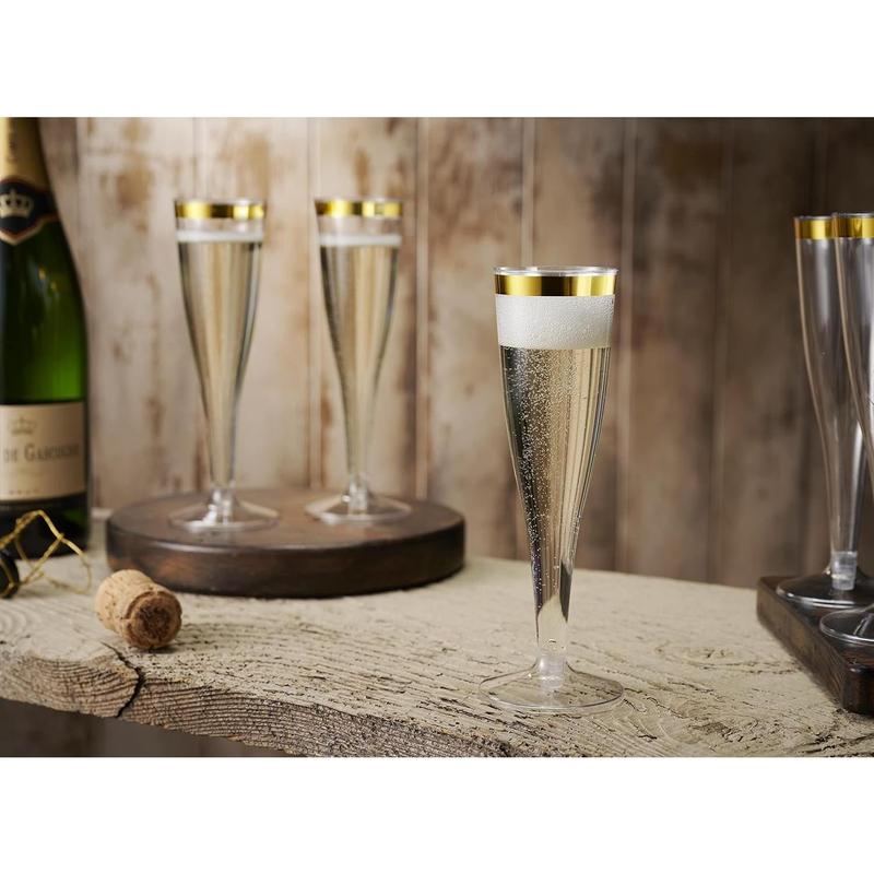 80 Pack Gold Rimmed Plastic Champagne Flutes 5 Oz Clear Plastic Toasting Glasses Fancy Disposable Wedding Party Cocktail Cups with Gold Rim