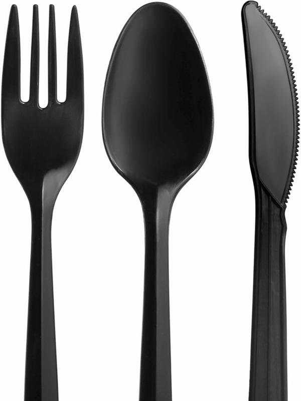 1000 Count Black Silverware Set, 334 Plastic Forks, 333 Plastic Spoons, 333 Plastic Knives, Medium Weight BPA Free Disposable Plastic Cutlery Set, Bulk Combo Pack Flatware Set for Party Supplies