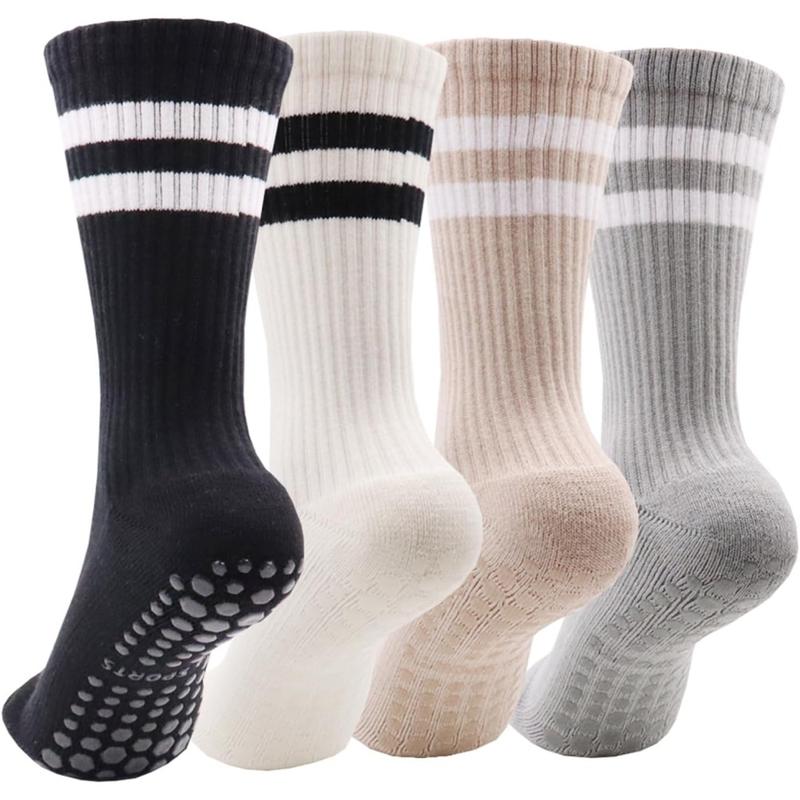 4 Pairs Pilates Socks with Grips for Women, Non Slip Yoga Socks, Anti Skid Socks for Yoga Pilates Gym Sports