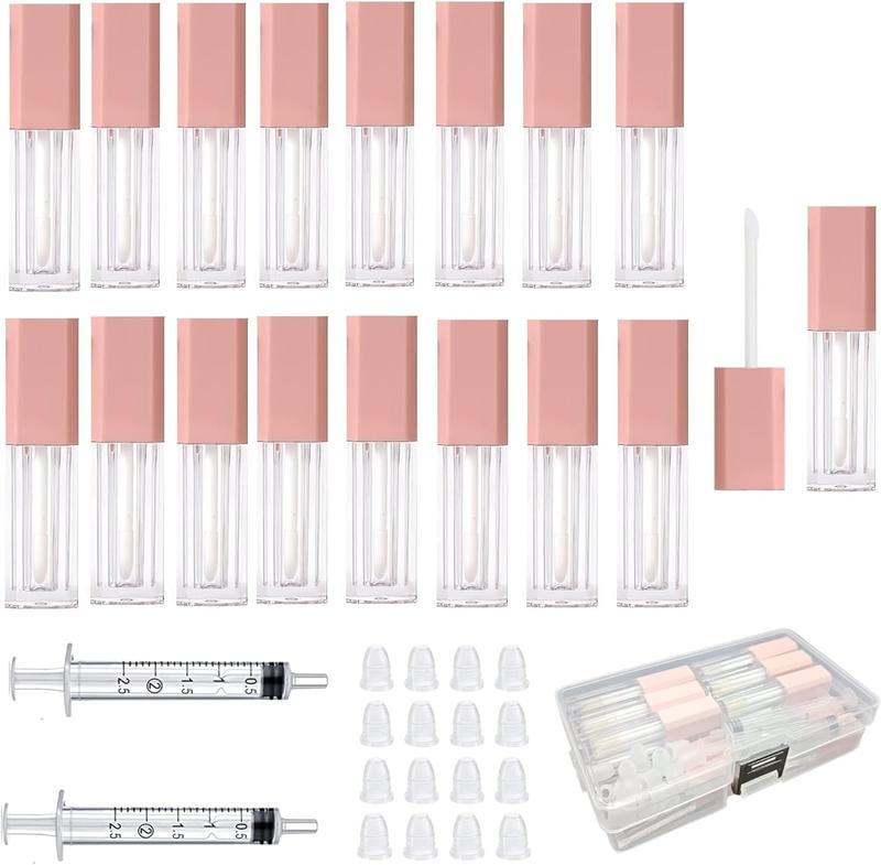 Mini Lip Gloss Tubes Empty With Wand Diy Lipgloss Making Kit For Small Businesses Pink Cute Containers Empty Lip Balm Tubes（16PCS