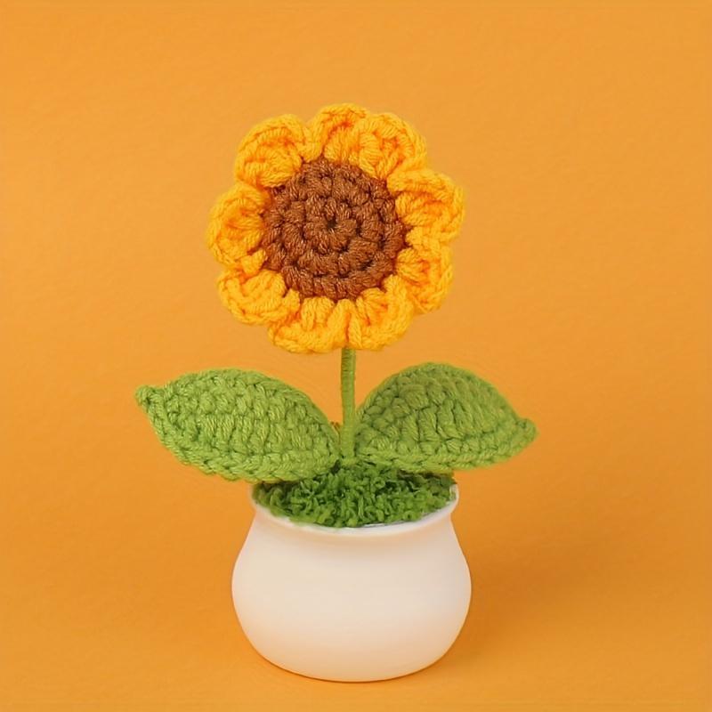 Crochet Sunflower Potted Plant, 2 Counts Cute Crochet Potted Plant, Desktop Decoration for Home Office, Party Gift for Friend