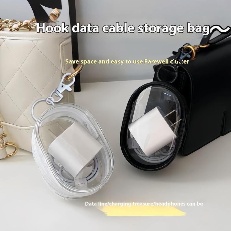 Clear Storage Bag with Keychain, 2 Counts Portable Earphone & Data Cable Storage Bag, Mini Protective Travel Bag for Indoor & Outdoor