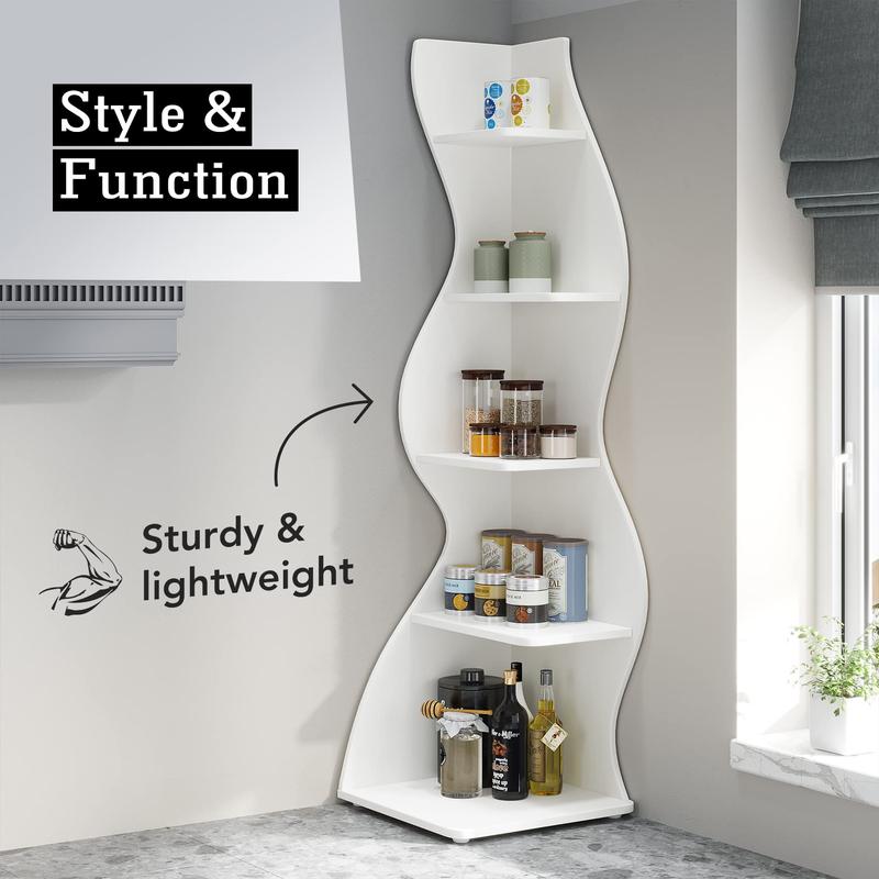 Tribesigns Modern 5-Tier Wall Corner Bookshelf, Stylish Corner Small Bookcase Storage Rack, for Living Room, Home Office, Bedroom, and Entryway Decor Shelves