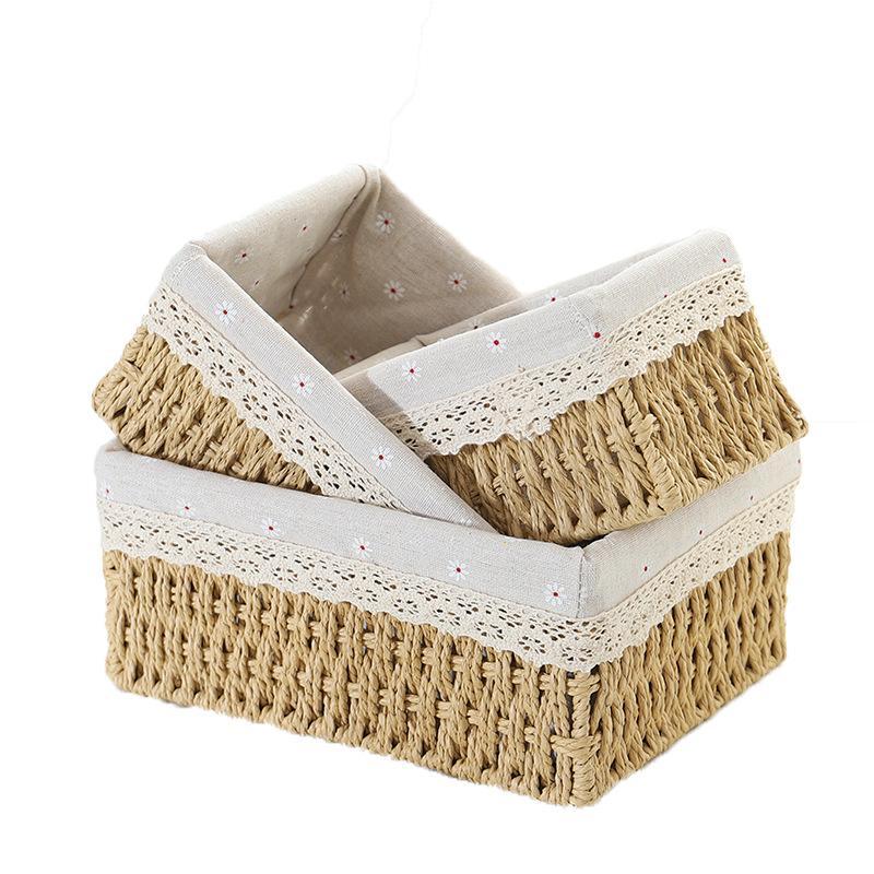 Woven Storage Basket, 1 Count Desktop Storage Container, Home Organizer for Home Living Room Bedroom