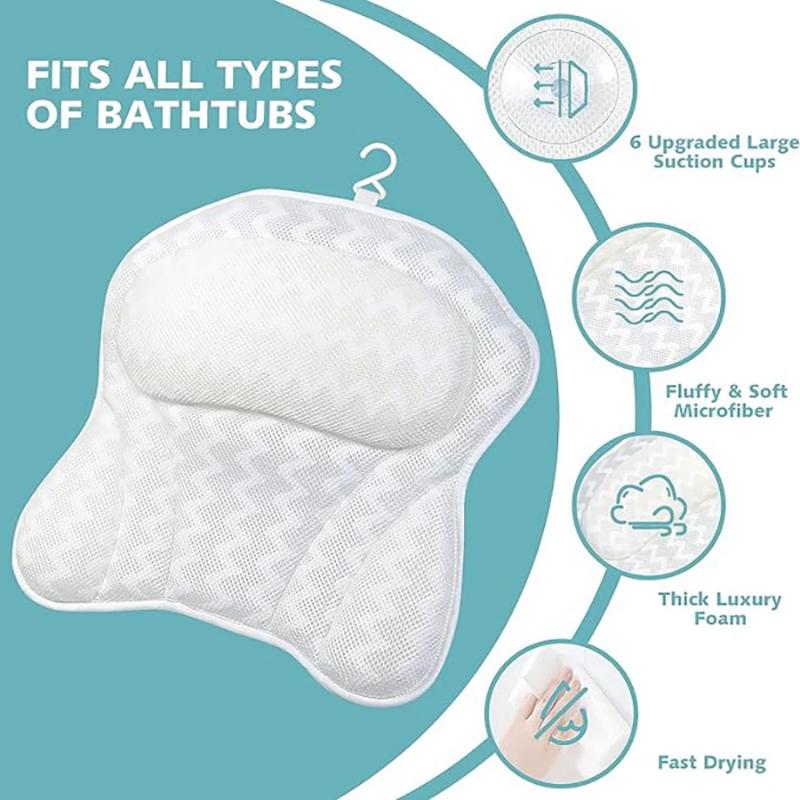 Bath Pillow Bathtub Pillow, Neck Back Support, Ultra Soft 3D Breathable Mesh Spa Cushion, Headrest, Bathroom Accessories, Gifts