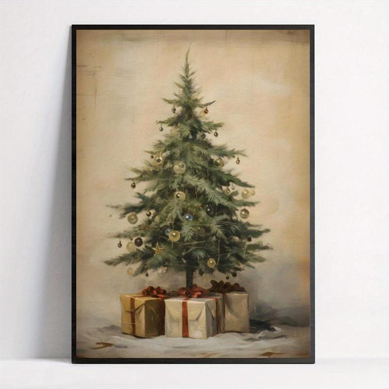 Christmas Tree Pattern Canvas Hanging Painting without Frame, 1 Count Wall Art for Home Living Room Bedroom Decor, Festive & Party Supplies