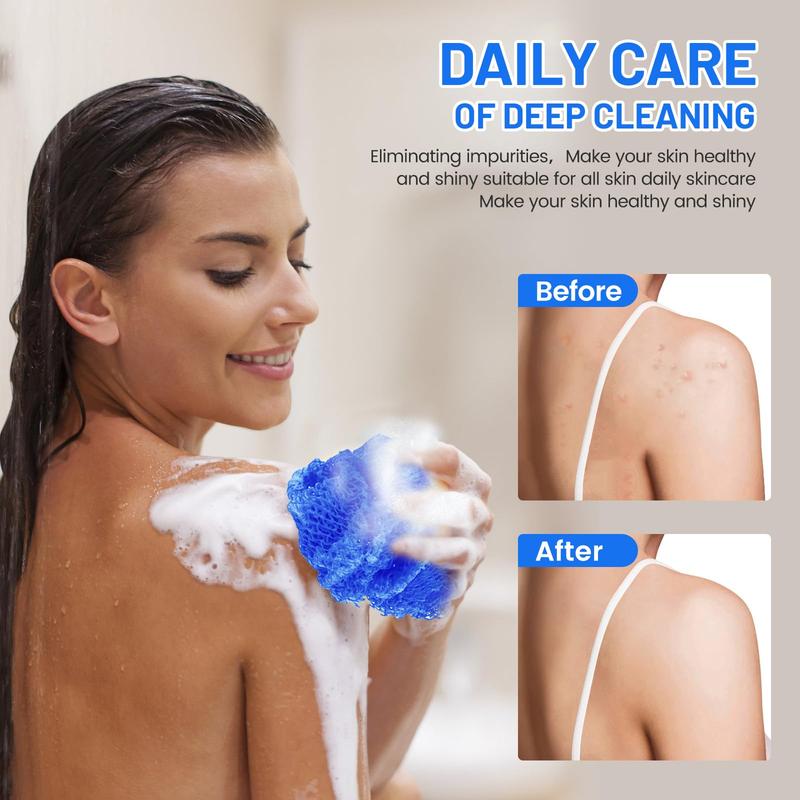 African Net Sponge, Authentic Exfoliating Body Scrubber for Bath and Shower, Multiple Textures with Gentle Deep Exfoliating and Rich Lather for All Skins (Blue)