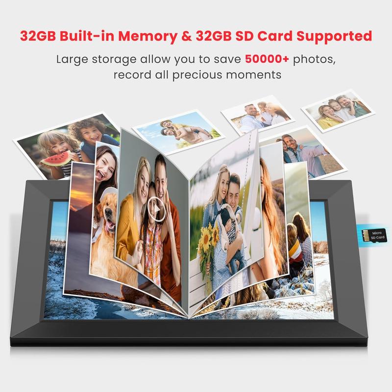 Frameo 10.1 Inch WiFi Digital Picture Frame, 1280x800 HD IPS Touch Screen Photo Frame Electronic, 32GB Memory, Auto-Rotate, Wall Mountable, Share Photos Videos Instantly via Frameo App from Anywhere, Christmas Gift for Mom, Dad, Wife