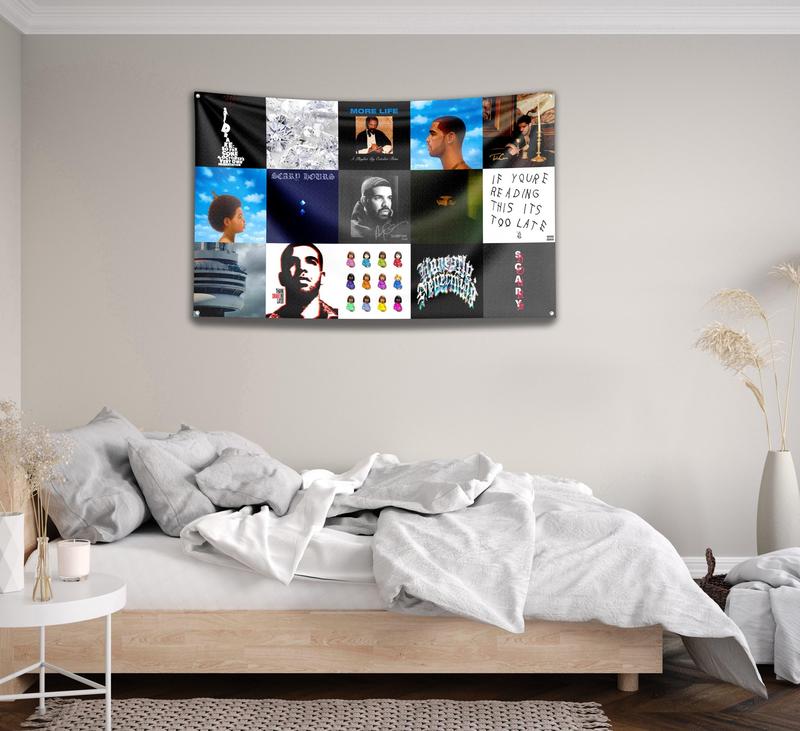 Rapper Flag Tapestry Music Cover Collage Tapestry Wall Hanging College Dorm Wall Decor Room Flags Wall Art Poster Home Decor for Bedroom Living Room (3x5 ft)