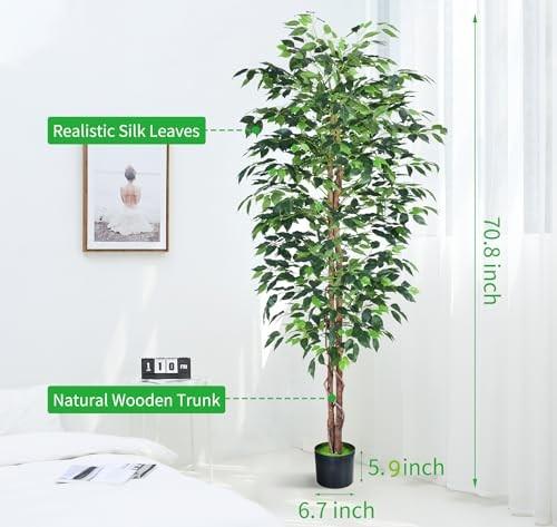 5FT & 6FT Artificial Ficus Tree - Faux Silk Plants with Sturdy Plastic Nursery Pot. Ideal for Home, Office, Farmhouse Indoor & Outdoor Decor. Perfect Housewarming Gift.