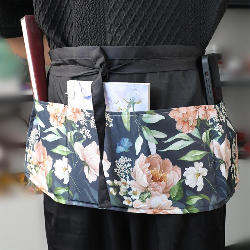 Floral Print Apron with Pocket, 1 Count Short Waist Apron,  Work Apron for Restaurant, Bar, Coffee Shop, Home