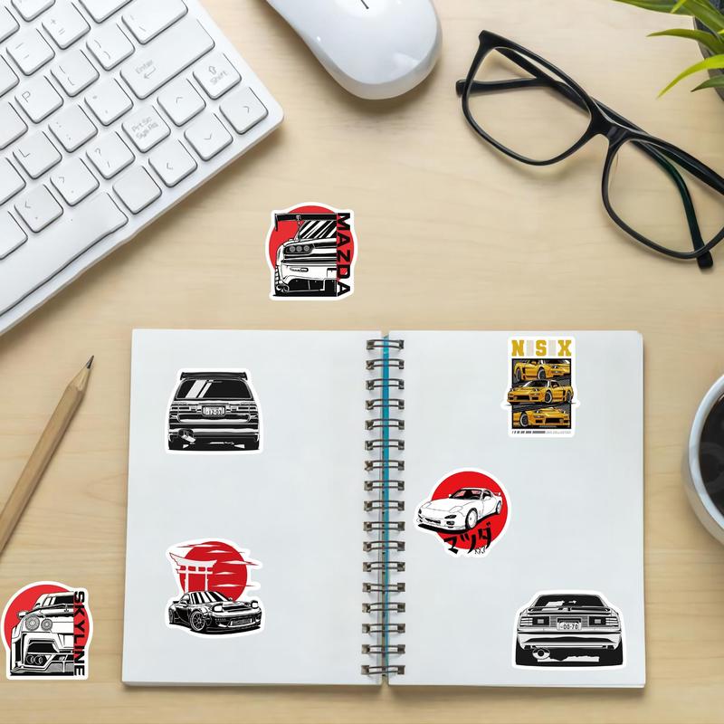 Car Pattern Sticker (50pcs), Self Adhesive Decor Paper, Decor Sticker for Gift Greeting Card Water Bottle Laptop Phone Suitcase