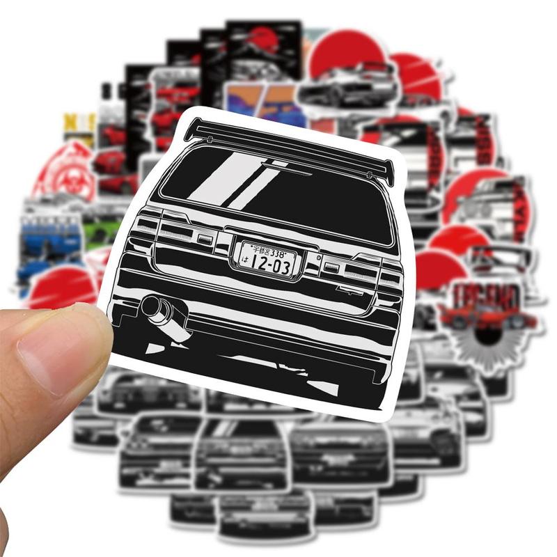 Car Pattern Sticker (50pcs), Self Adhesive Decor Paper, Decor Sticker for Gift Greeting Card Water Bottle Laptop Phone Suitcase