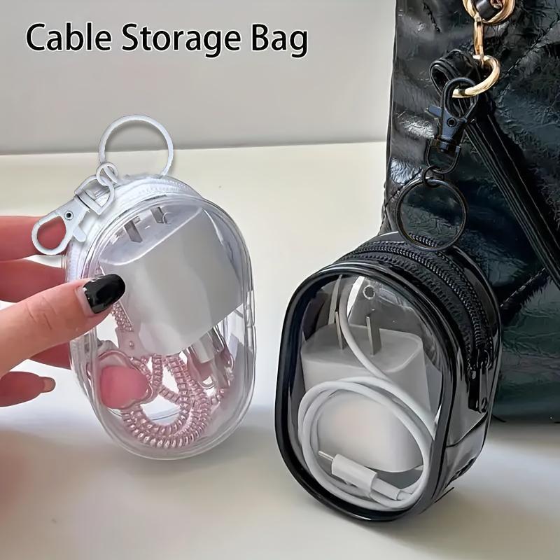 Clear Storage Bag with Keychain, 2 Counts Portable Earphone & Data Cable Storage Bag, Mini Protective Travel Bag for Indoor & Outdoor