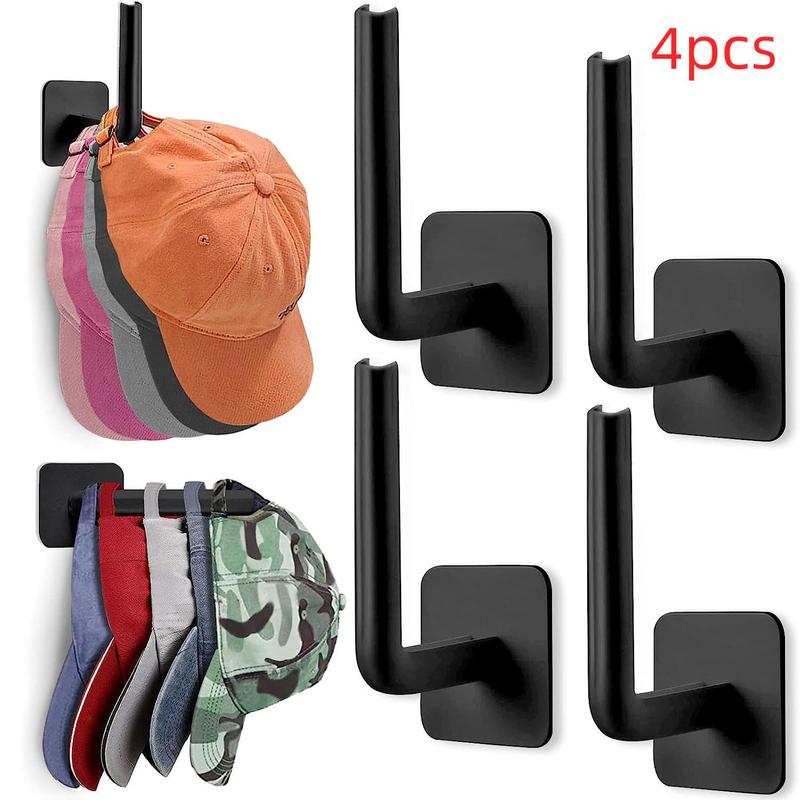 Wall Mounted Hat Hooks, 4 Counts L-shaped Hat Storage Hooks, Hat Hanger for Home Closet, Bedroom Organizers, Summer Essentials Small Space Organizer, Storage Organizer