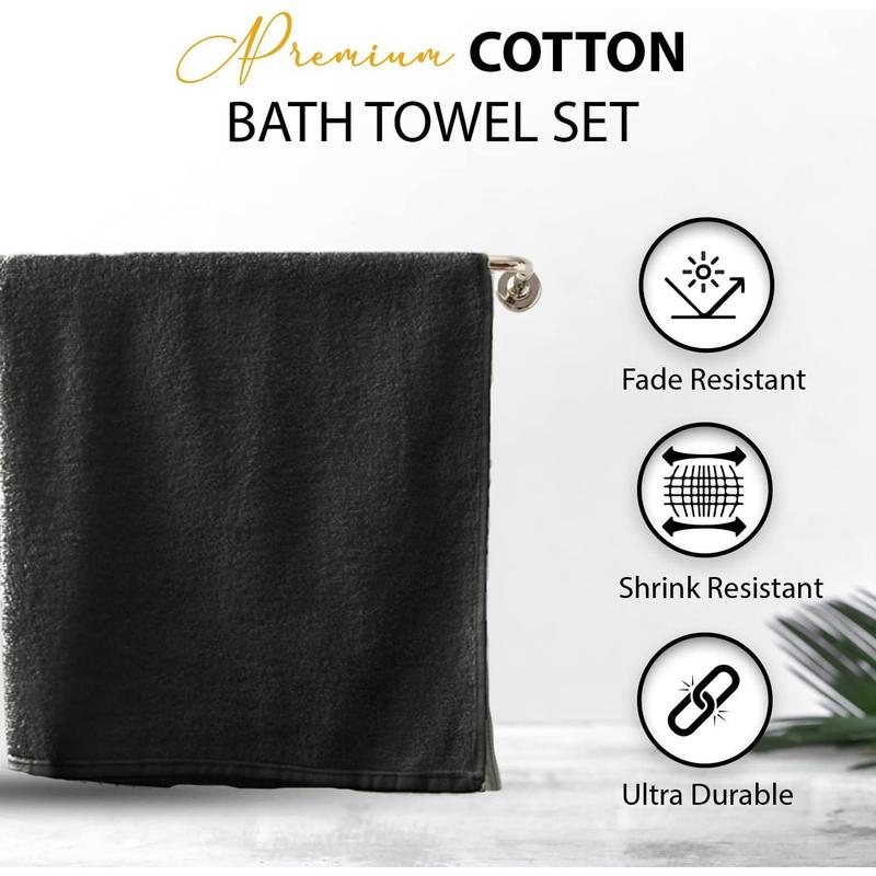 100% Cotton Bath Towels, 24x48 Pack of 6, Quick Dry, High Water Absorbency, Soft Feel, Suitable for Gym, Spa, Bathroom, Shower, Pool, Soft Towels (Gray, 24x48-Pack of 6)