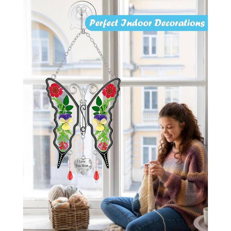 Gifts for Mom Butterfly Suncatcher Mom Gifts Mothers Day I Love You Mom Stained Glass Sun Catcher for Window Hangings Wind Chime Ornament Birthday Gift for Mother`s Day Valentine`s Christmas