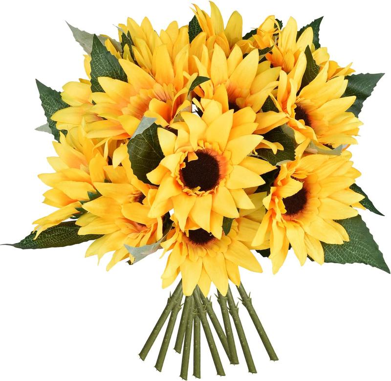 20 Pack Artificial Sunflowers Bouquet, 12in Silk Sunflower  Sunflower Artificial Silk Flower Bouquet for Home Wedding Bride Holding Flowers Floral Decor