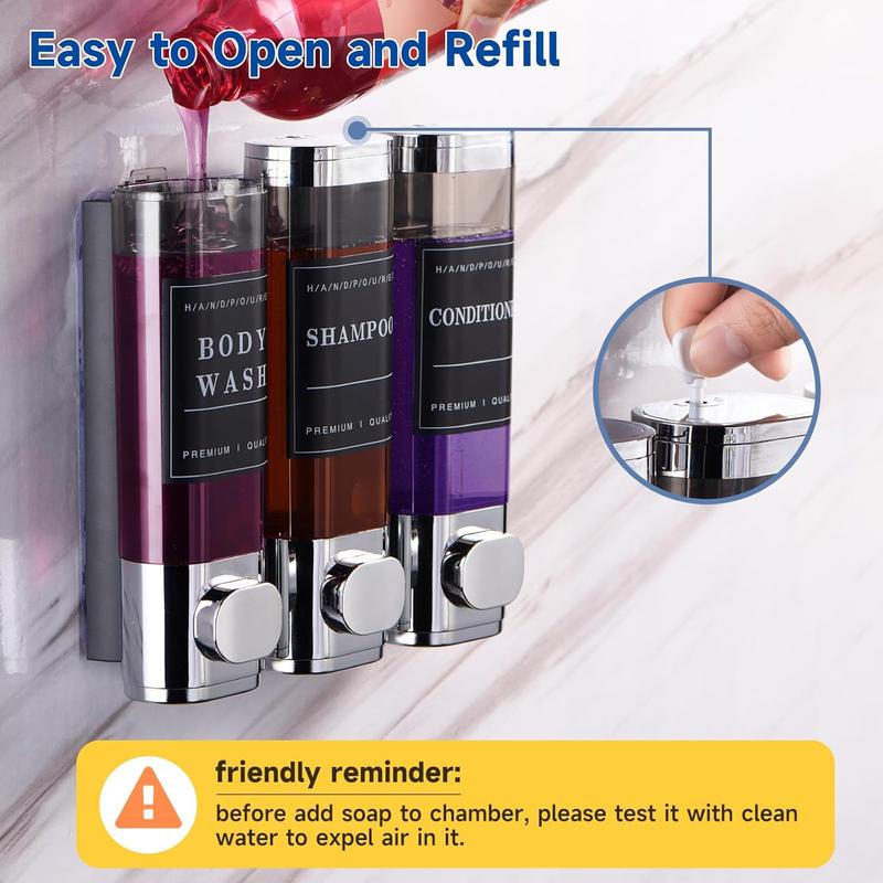 Shower Soap Dispenser Wall Mounted No Drill Shampoo Dispenser for Shower Wall Shampoo and Conditioner Dispenser Bathroom Hotel 3 * 300ml shower soapdispenser Round Transparent Bottles Installation Waterproof Smooth