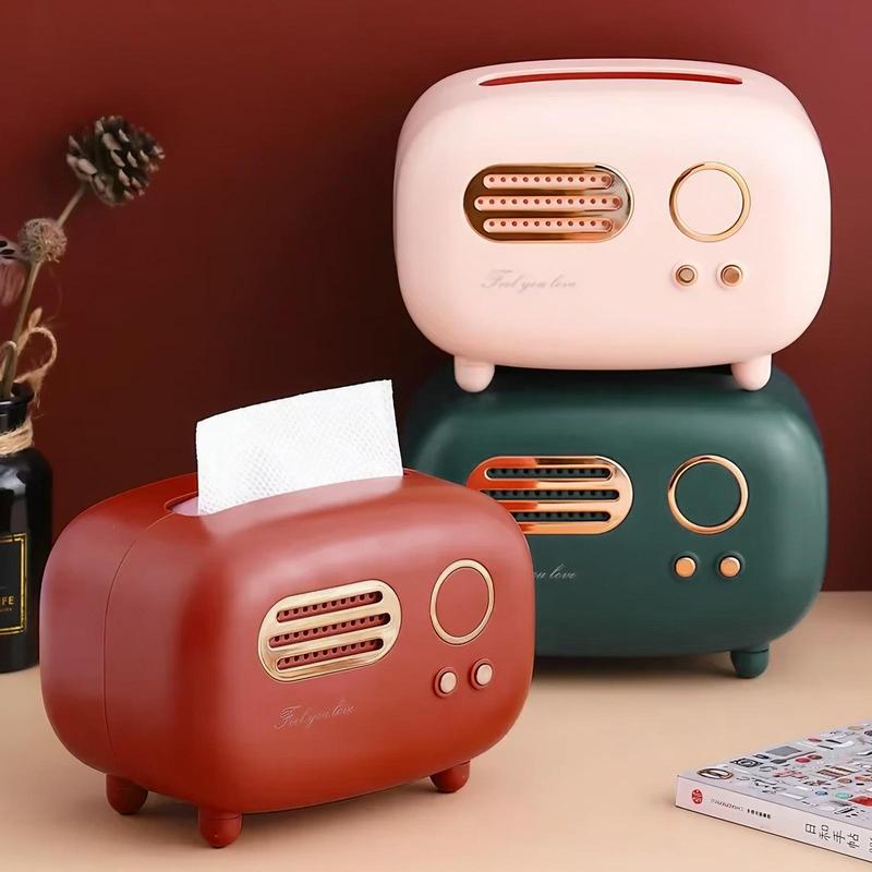 Vintage Radio Shaped Tissue Box, 1 Count Retro Desktop Tissue Storage Box, Home Organizer for Living Room Bedroom Office, Home Supplies