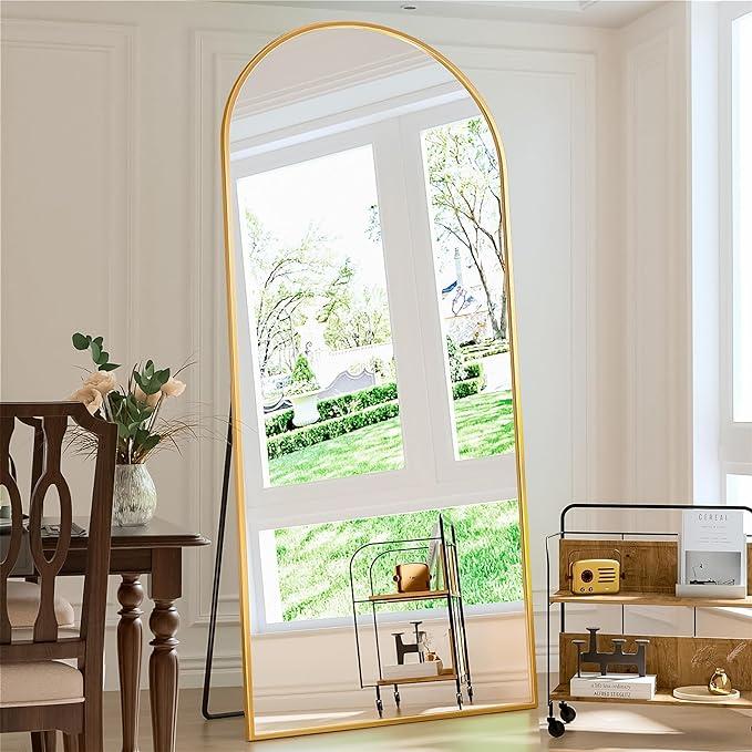 Full Length Mirror, 64''x21'' Gold Arched Mirror Large Floor Mirror Standing Leaning Hanging [64''x21'' - Gold]Floor Standing Mirror, Wall Mirror with Stand Aluminum Alloy Thin Frame，Floor Mirror for Bedrooms, Bathrooms, Living Room (Gold)Home Decor