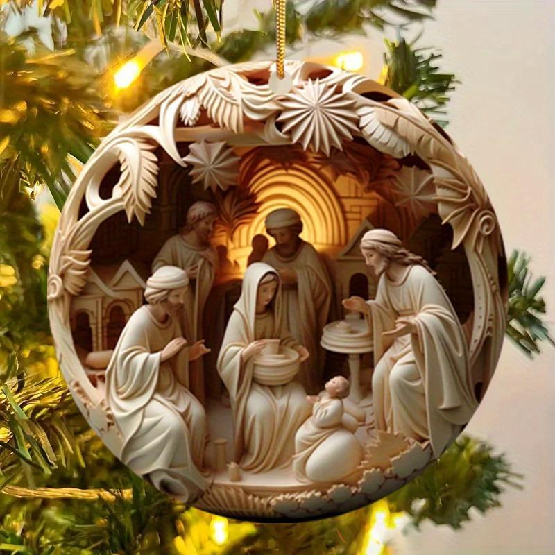 Nativity Christmas Themed Acrylic Decor Pendant, 1 Count Jesus Birth Scene Hanging Ornament, Christmas Tree Decor, Home Outdoor Office Festival Party Decor