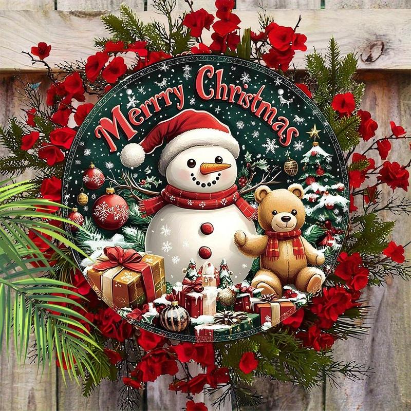 Merry Christmas Themed Door Hanging Sign, 1 Count Wooden Round Hanging Wall Decor, Hanging Decor for Home Garden Party, Home Decor