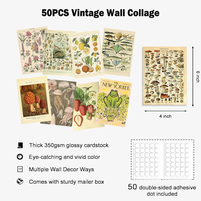 50PCS Vintage Wall Collage Kit Aesthetic Pictures, Cottagecore Room Decor for Bedroom, 4