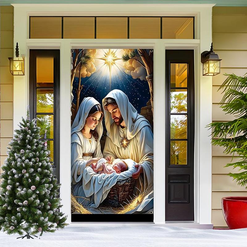 Nativity Scene Pattern Door Banner, 1 Count Christmas Themed Door Hanging Banner, Festive Backdrop for Home Living Room Bedroom, Home Decor