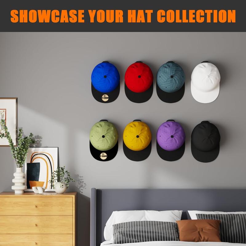 24 Pack Adhesive Hat Hooks for Wall, Strong Hat Rack for Baseball Caps, Minimalist Hat Organizer Display for Home Decor, Hat Hold Hanger for Wall, Door, Closet, No Drilling (Black)