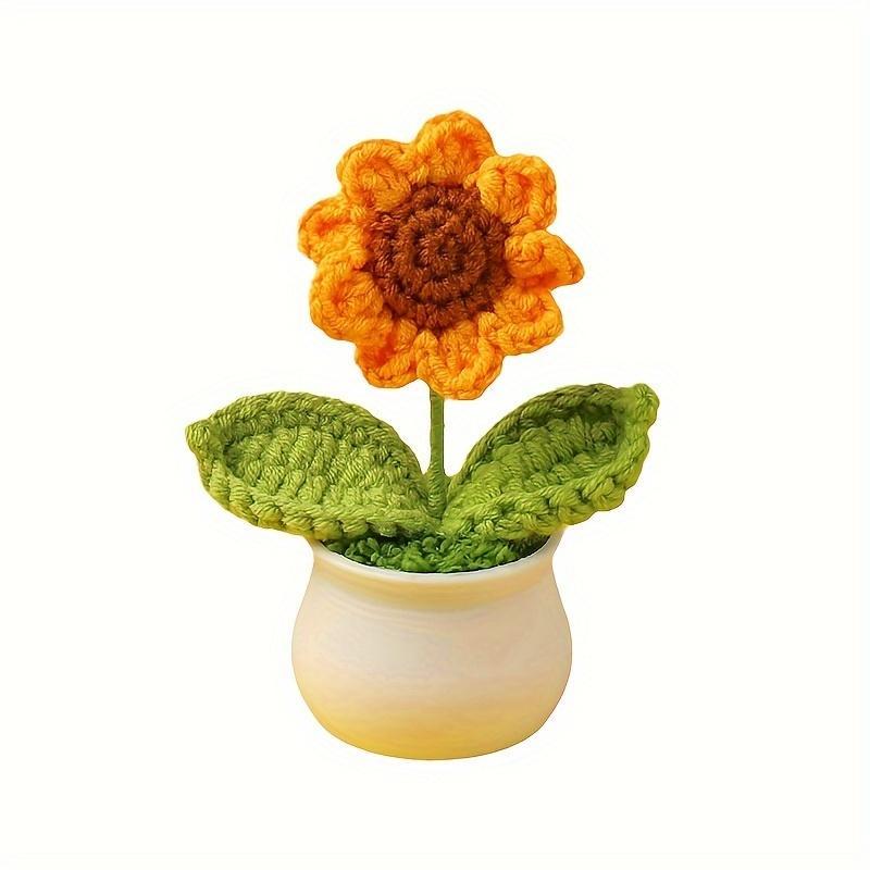 Crochet Sunflower Potted Plant, 2 Counts Cute Crochet Potted Plant, Desktop Decoration for Home Office, Party Gift for Friend