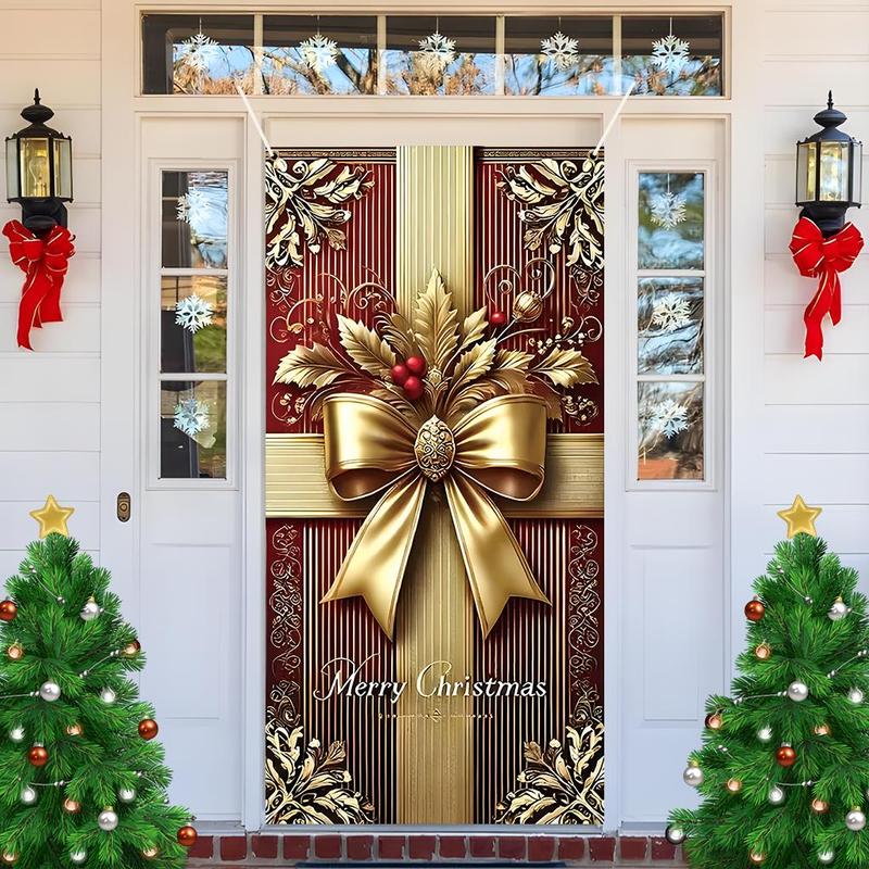 Christmas Themed Gift Pattern Door Banner, 1 Count Merry Christmas Door Hanging Banner with 4 Rings, Festive Decoration Supplies for Home Living Room Bedroom