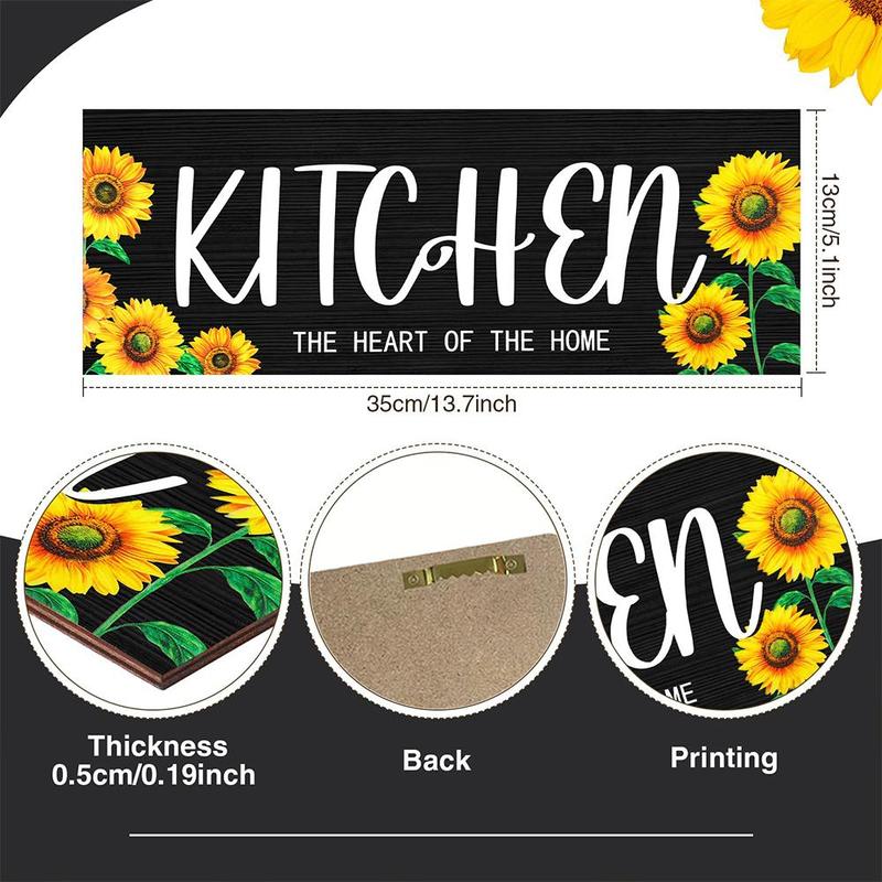 Wooden Sign, 3pcs set Sunflower & Letter Pattern Hanging Sign, Fork and Spoon Summer Farmhouse Wall Art Decor for Kitchen Home