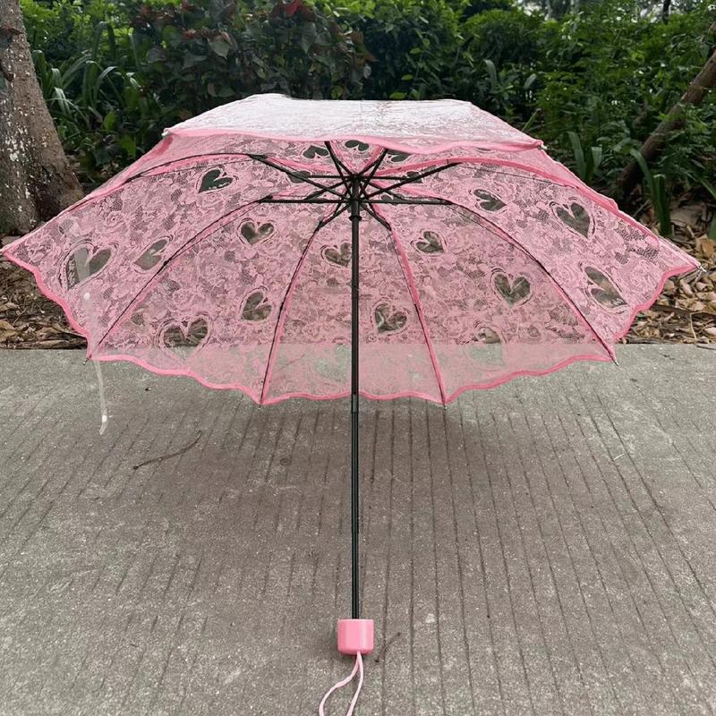 Wave Edge Retro Transparent Umbrella, 1 10pcs Manual Folding Umbrella, Portable Umbrella for Women & Men, Umbrella for Outdoor Activities