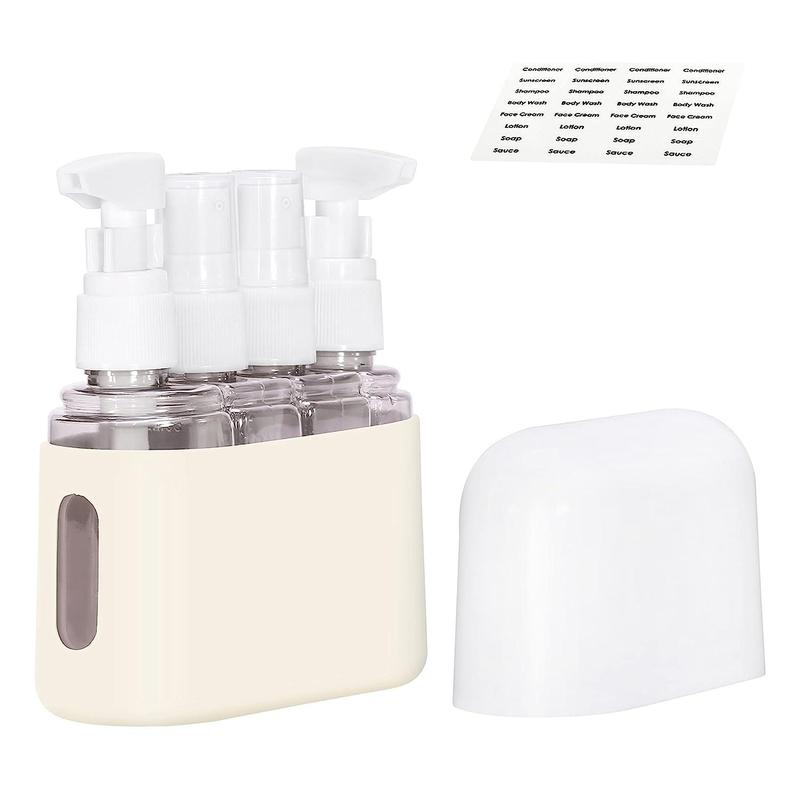 Portable Travel Cosmetic Dispenser, 4 Counts set Press Type Toiletry Organizer, Empty Bottle for Shampoo, Lotion, Cream, Skincare, Shower Gel