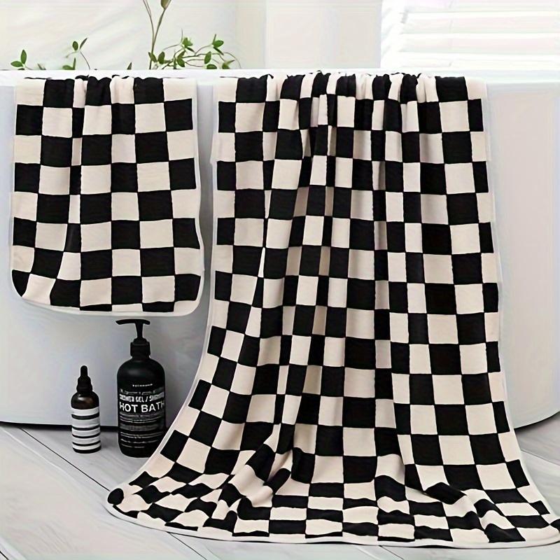 Checked Pattern Bath Towel  Hand Towel, Soft Absorbent Towel, Bathroom Supplies, Gifts for Girls