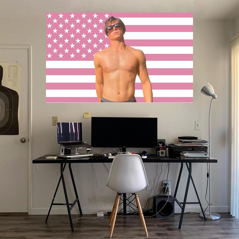 Nicholas Alexander Chavez Pink American Flag 3x5Ft Tapestry for Wall Hanging College Dorm Men Cave Decor Banner with 4 Brass Grommets