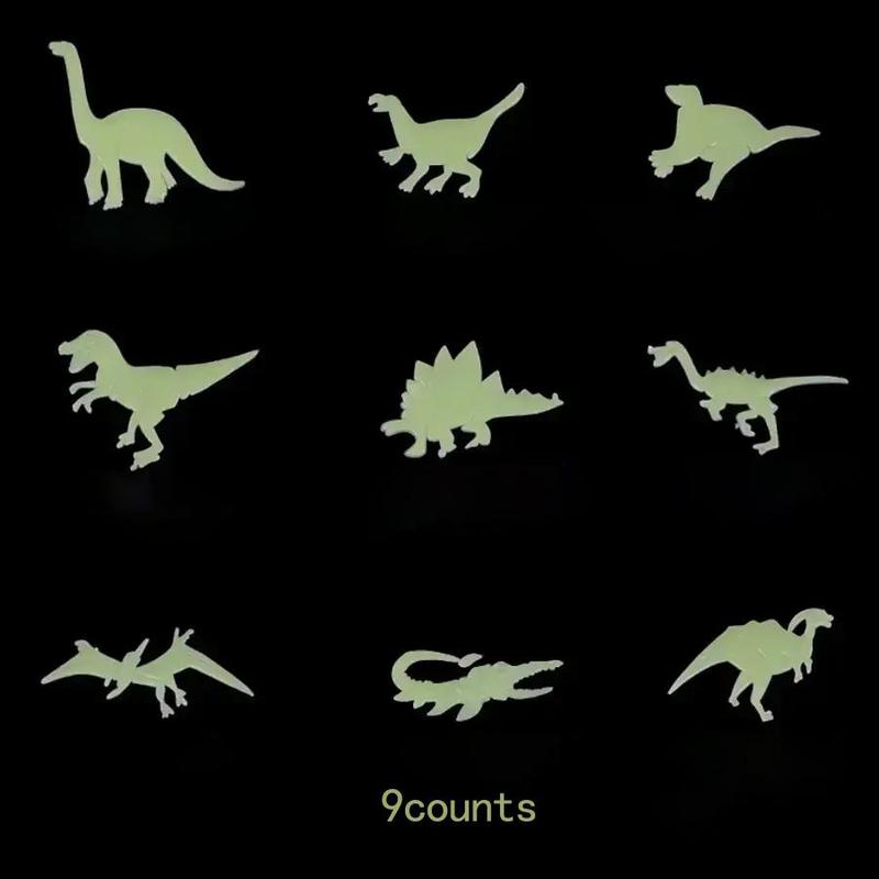 Dinosaur Pattern Glow in the Dark Wall Sticker, 9pcs set Self Adhesive Wall Decal, Decorative Sticker for Home Living Room Bedroom