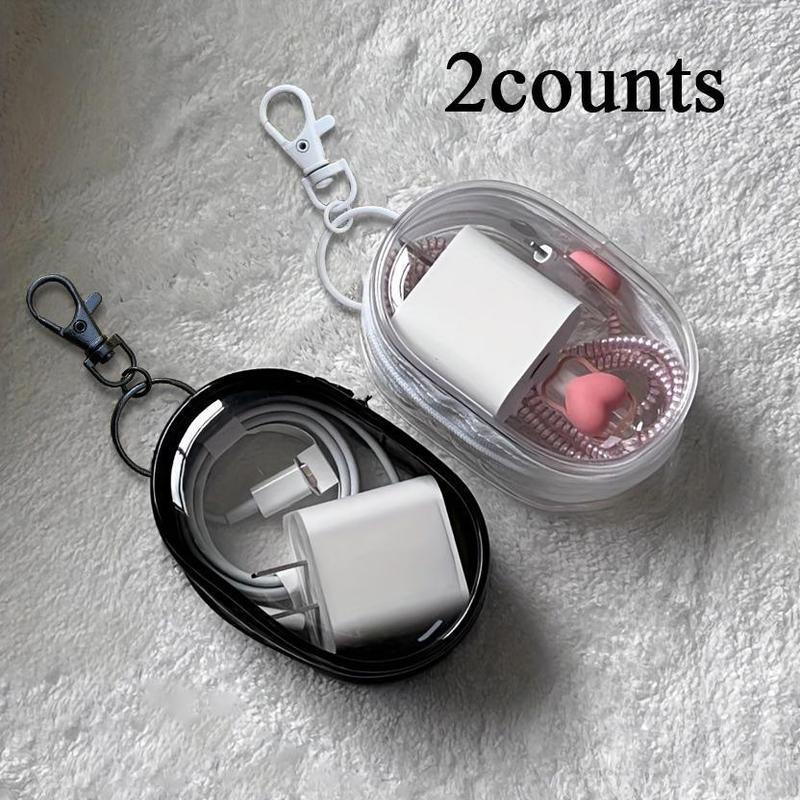 Clear Storage Bag with Keychain, 2 Counts Portable Earphone & Data Cable Storage Bag, Mini Protective Travel Bag for Indoor & Outdoor