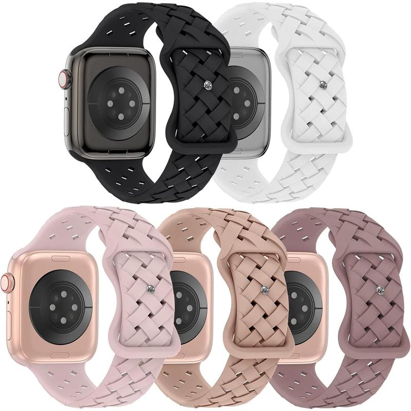 5 Pack Soft Silicone Bands Compatible with Apple Watch Band 38mm 40mm 41mm 42mm 44mm 45mm 49mm, Sport Strap Breathable Wristbands for iWatch Ultra 2 Series 9 SE 8 7 6 5 4 3 2 1 Women Men