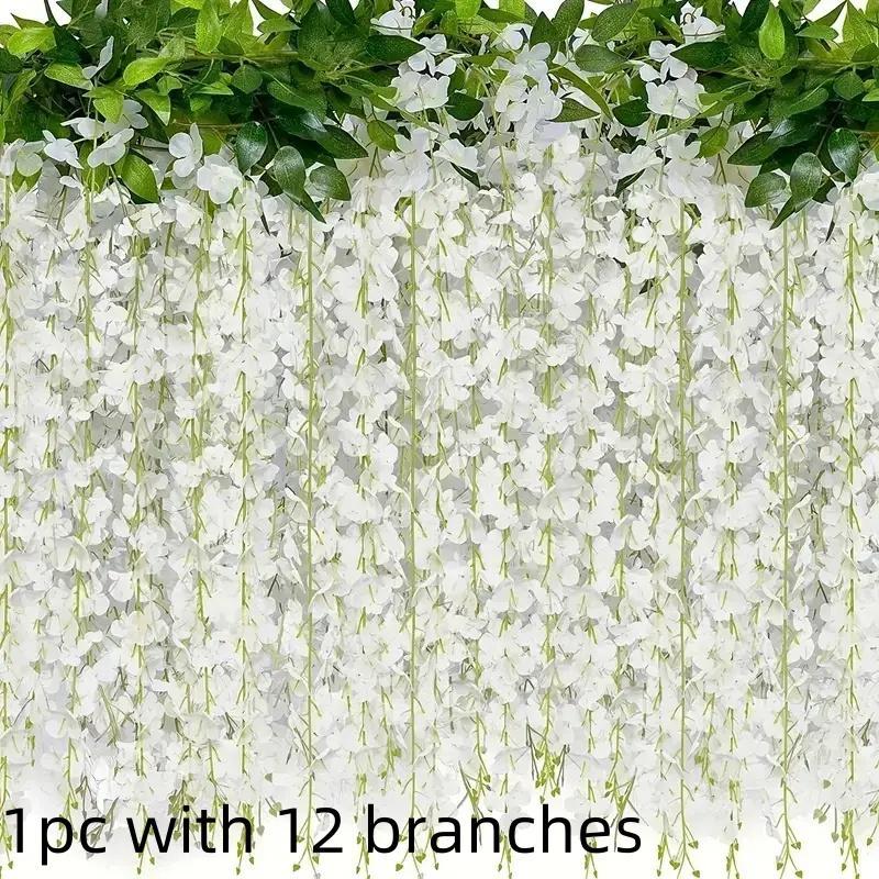 Artificial Flower Silk Wisteria Flower Ivy, 1 Count Hanging Rattan Garland, Hanging Vine for Wedding, Party, Garden & Home Decor