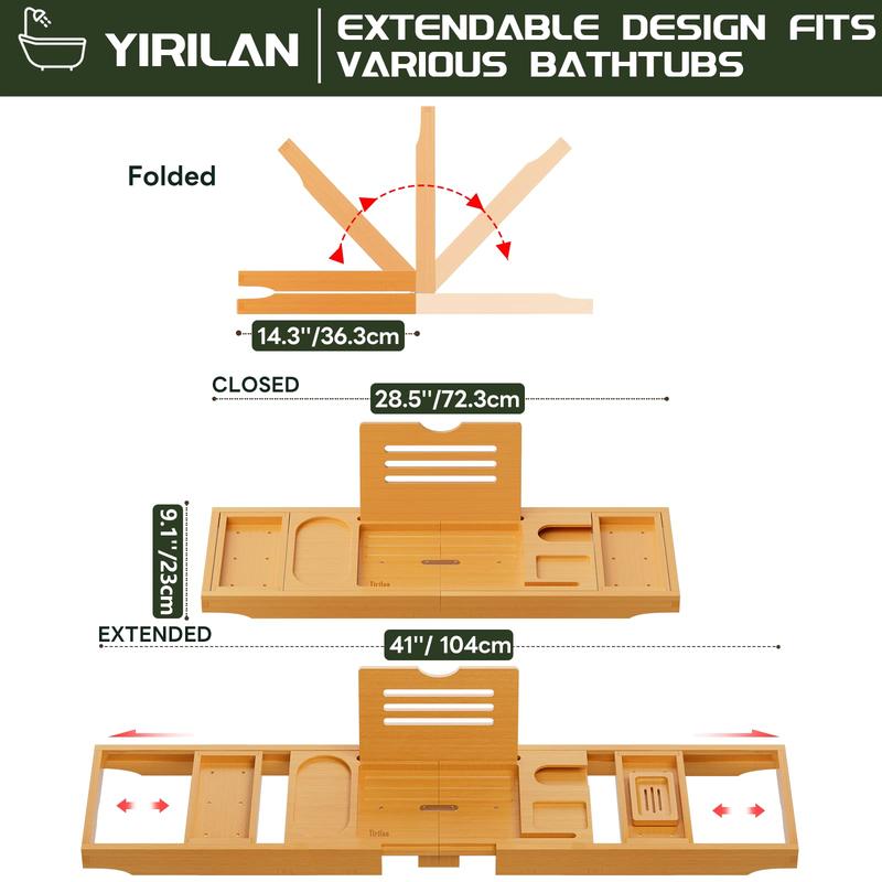 Luxury Bathtub Tray Caddy - Expandable Bath Tray with Mirror - Unique House Warming Gifts-Bamboo