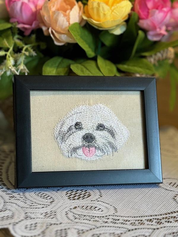 Maltese Dog Breed Machine Embroidered and Framed - Other Designs and Breeds Available