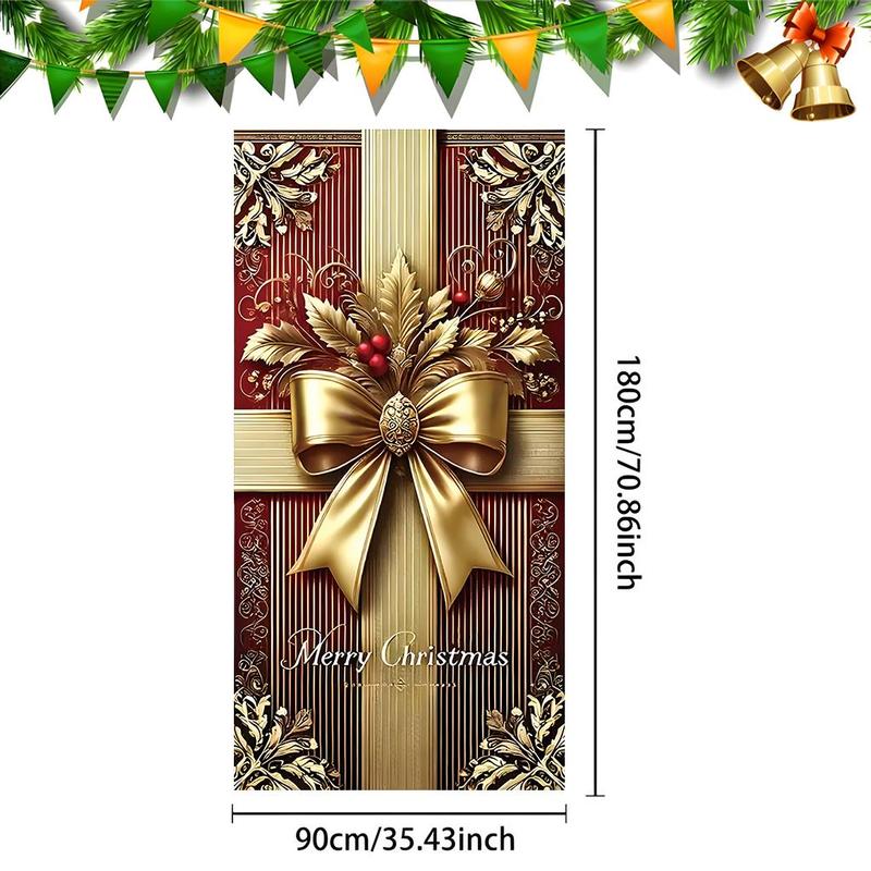 Christmas Themed Gift Pattern Door Banner, 1 Count Merry Christmas Door Hanging Banner with 4 Rings, Festive Decoration Supplies for Home Living Room Bedroom