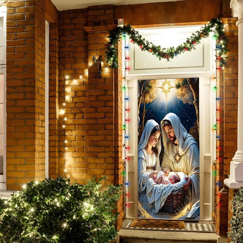 Nativity Scene Pattern Door Banner, 1 Count Christmas Themed Door Hanging Banner, Festive Backdrop for Home Living Room Bedroom, Home Decor