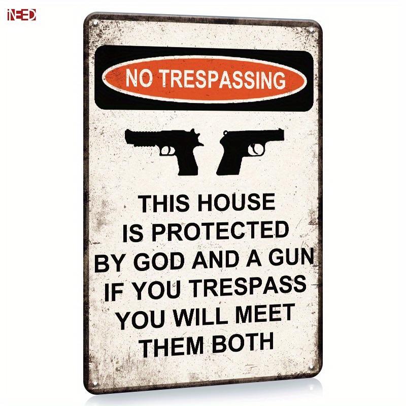 No Trespassing This House Is Protected Sign, 1 Count Rust Free Weatherproof Wall Sign, Wall Art for Home Garden Yard Farm House