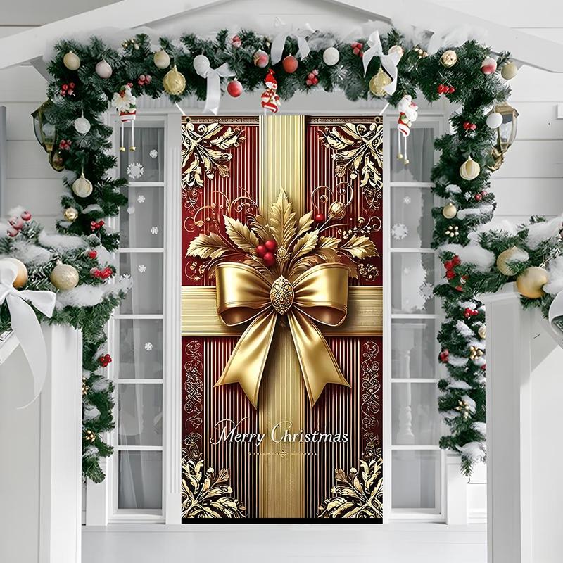 Christmas Themed Gift Pattern Door Banner, 1 Count Merry Christmas Door Hanging Banner with 4 Rings, Festive Decoration Supplies for Home Living Room Bedroom