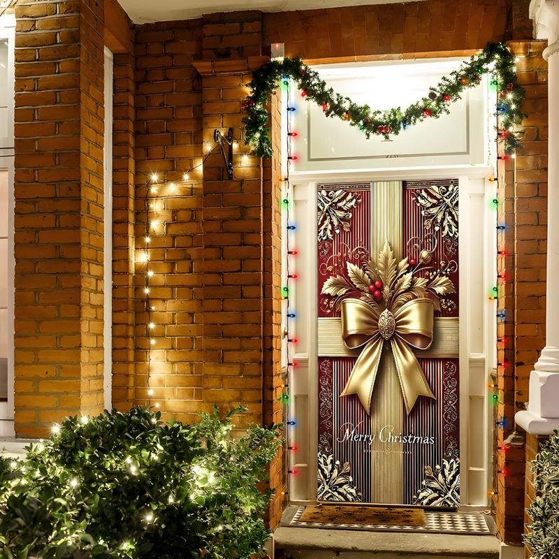 Christmas Themed Gift Pattern Door Banner, 1 Count Merry Christmas Door Hanging Banner with 4 Rings, Festive Decoration Supplies for Home Living Room Bedroom