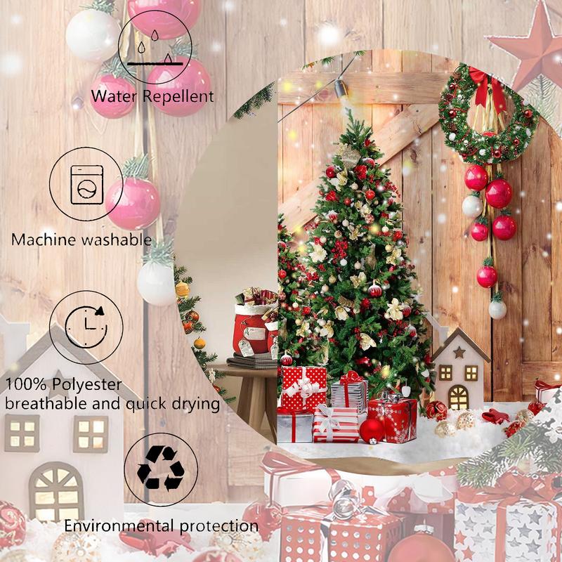 PAUSEBOLL Farmhouse Christmas Shower Curtain, Winter Xmas Tree Home Decor Wooden Barn Door Fabric Shower Curtains for Bathroom, Country Vintage Snowflake 72x72 Inch