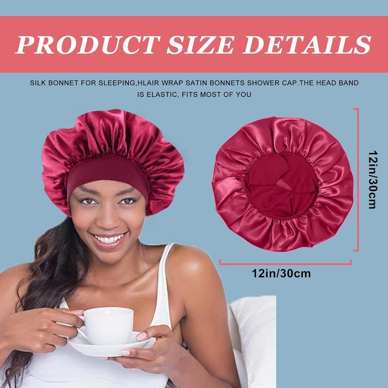 Satin Sleeping Cap, 3counts set Soft Hair Cap for Sleeping & Shower, Wide Elastic Hair Bonnet, Hair Bonnet for Women, Shower Cap for Women, Bathroom Supplies